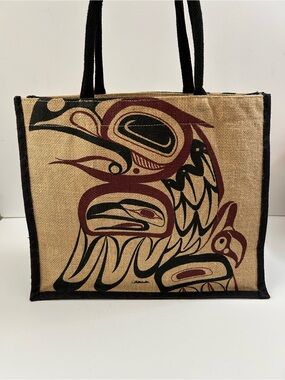 The Raven - design by artist Bill Helin - 100% Jute Tote Bag, Natural